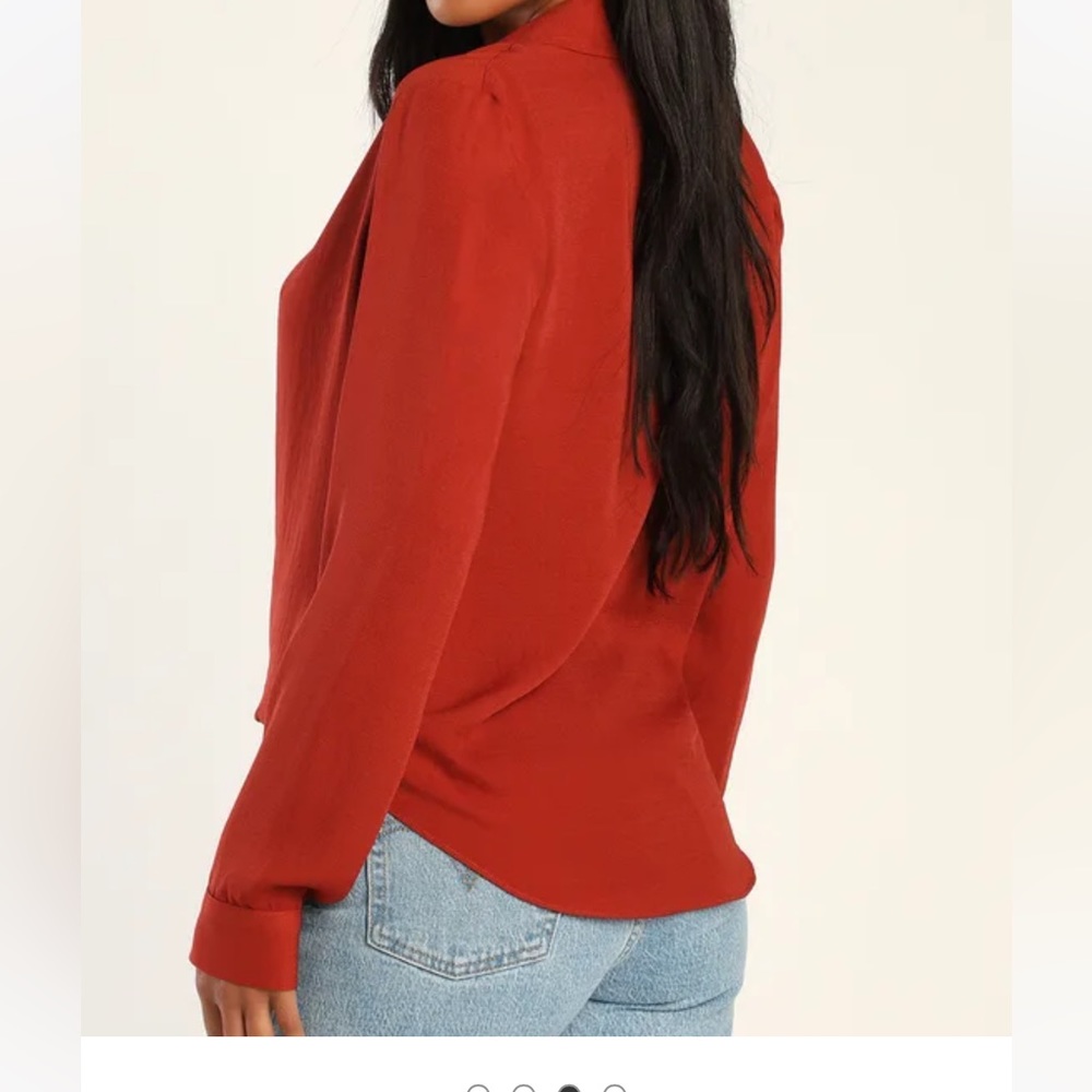 Lulus Updated Essential Rust Orange Collared Surplice Top